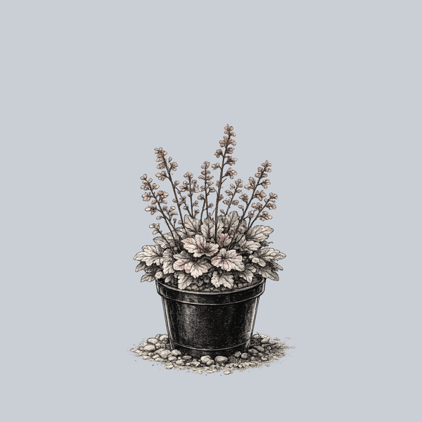small silver plant pot Silver Scrolls Coral Bells – Plant Detectives